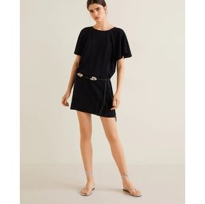 NWT Mango Black Slip Ruffle Sleeve Mini Dress in Black